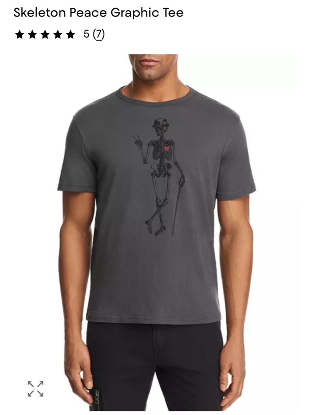 John Varvatos Black Short-Sleeve Tee with Skeleton Graphic and Red Heart